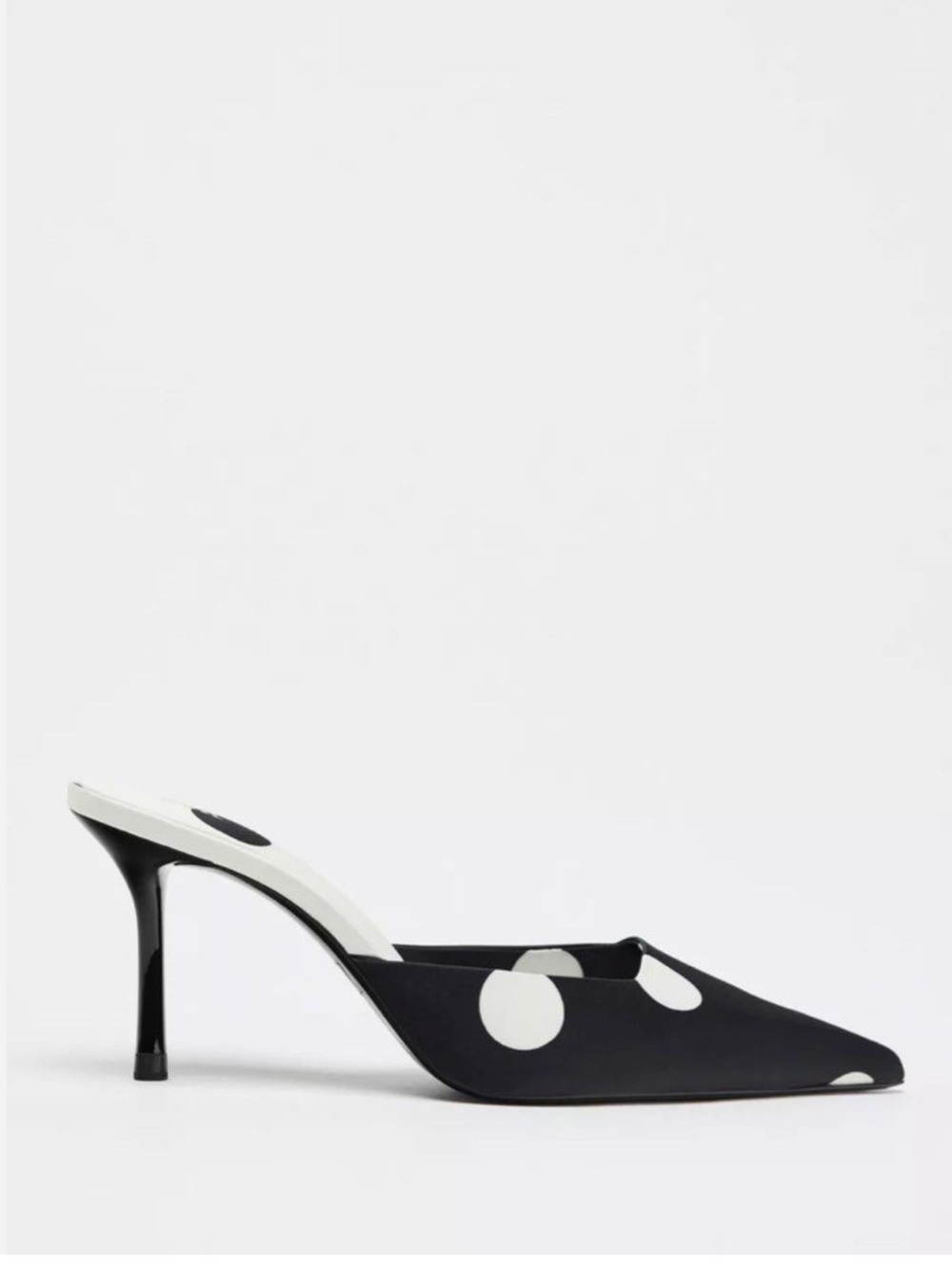 Zara Black and White Polka Dot Pointed Mule Heels